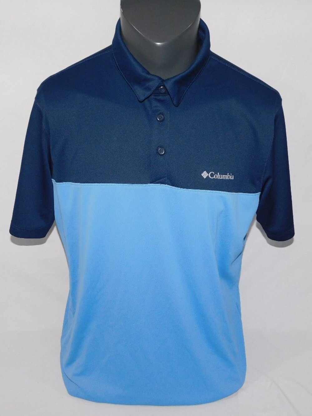 Columbia Two Tone Blue Omni Shade Mens L Outdoor Polo Shirt UPF 50
